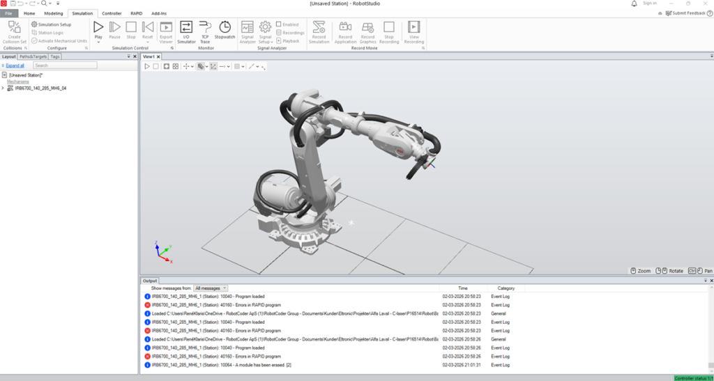 Simulation of robot cell in ABB RobotStudio
