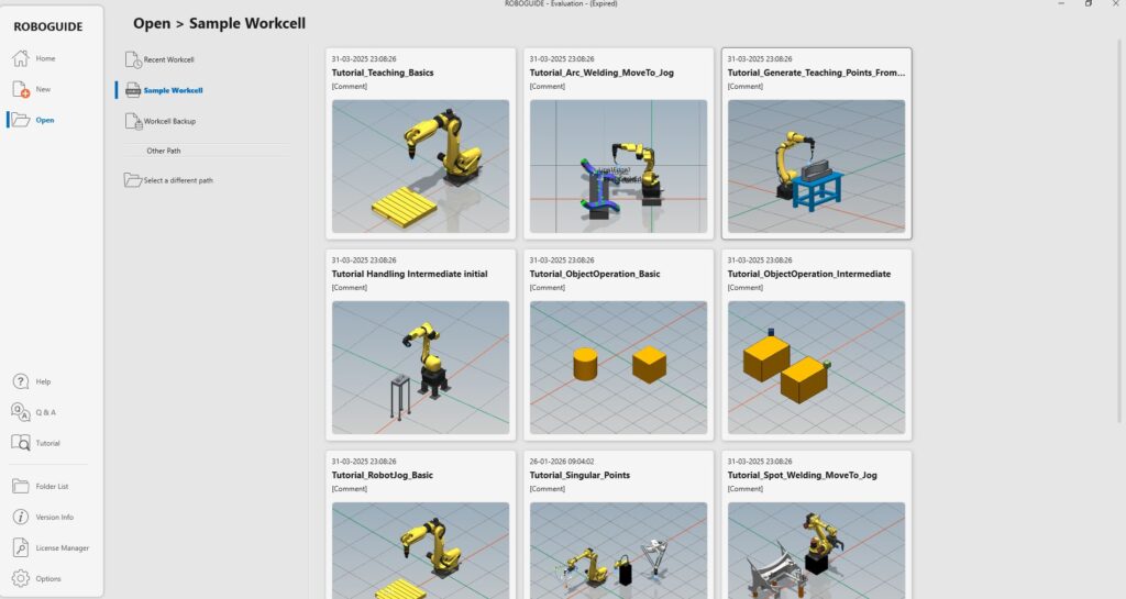 Simulation of robot cell in Fanuc Roboguide template